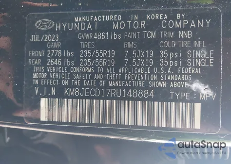 2024 Hyundai Tucson Hybrid Limited из США, поврежденный, VIN KM8JECD17RU148884